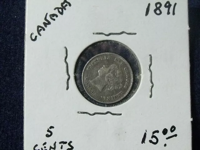 1891 Canada 5 Cents Silver XF Condition NICE ORIGINAL COIN FREE SHIPPING