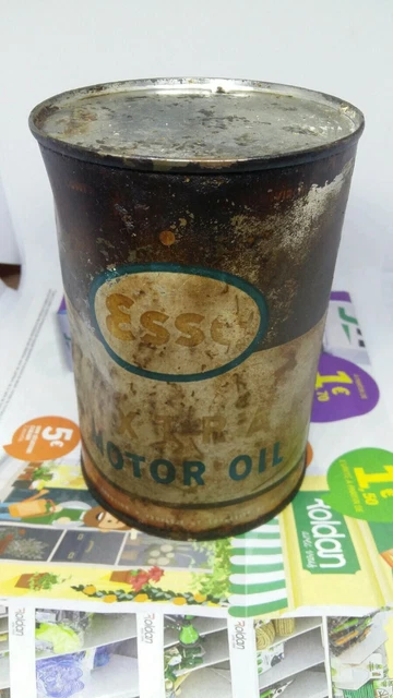 Vieux bidon canette ESSO MOTOR OIL huile moteur vintage