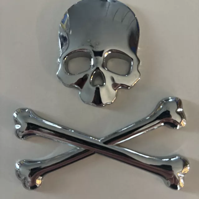 Willie G Skull Bones Decal Metal 3-D Metal Raised Chrome 3M Adhesive Install
