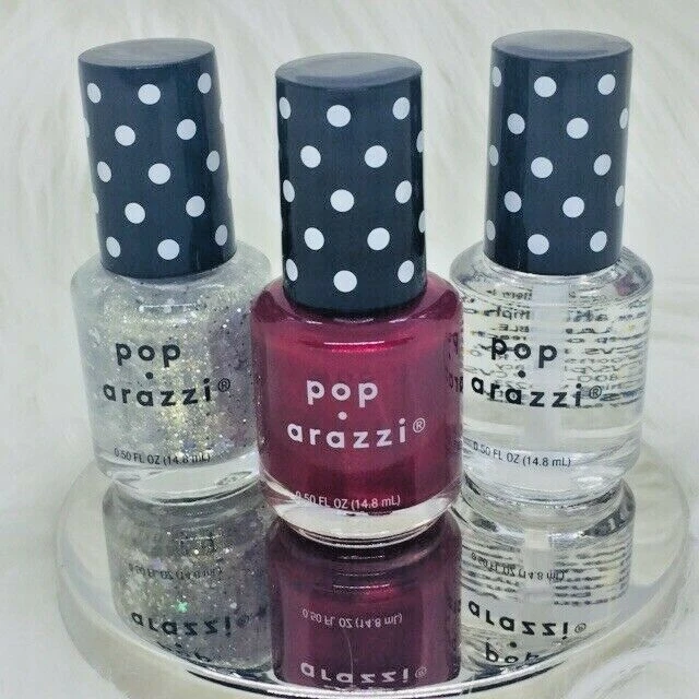 Lot 4X Nail Polish Pop-Arazzi Reach for the Stars, My New Flame, Top Coat +Bonus
