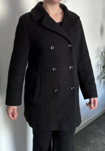 Genuine Vintage St Michaels M&S Black Wool Blend Coat Double Breasted Button 14