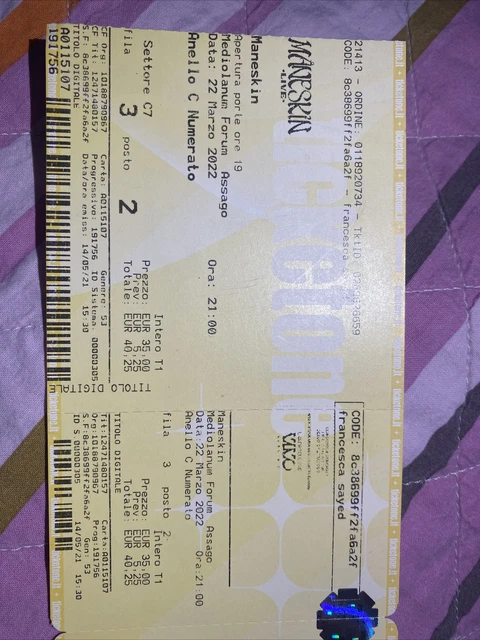 Biglietto concerto Maneskin 03/04/2023 ASSAGO SOLD OUT (NUOVA DATA)