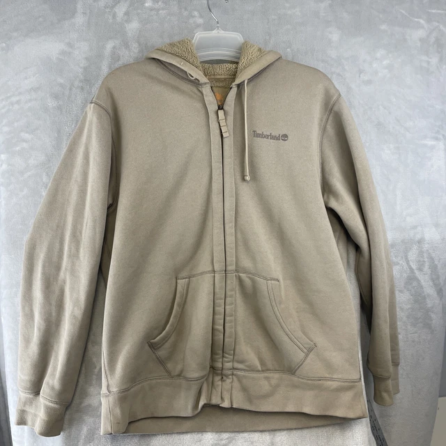Timberland Men's Sz XL Full Zip Sherpa Lined Hoodie w/ Logo Jacket Tan