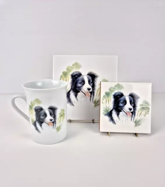 Border Collie Dog Coffee Mug Tile Coaster & Placemat Set Handmade VGC