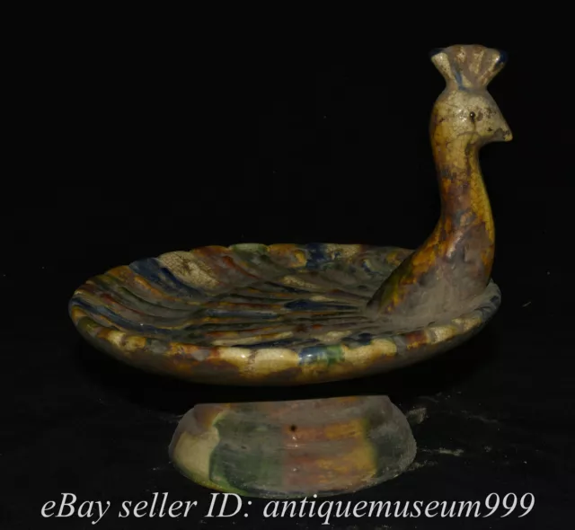 7.6" Old Chinese Tang Sancai Ceramics Dynasty peacock Candle stick Statue
