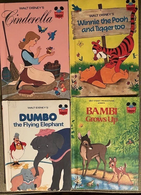 Walt Disney Hardback Books 1970's Dumbo, Bambi, Pooh, Cinderella - Lot of 4