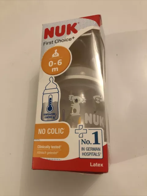 NUK Erste Auswahl + Baby Flasche 0-6 Monate Temperatur 1 Graf Tiere Anti Kolik