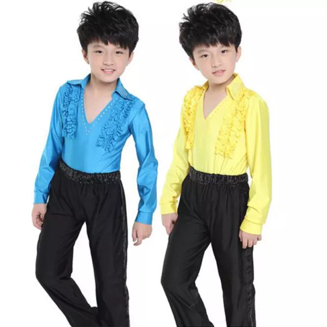 New  Kids Dancewear Boys Latin Tango Salsa Dance Costume Breathable Top + Pants