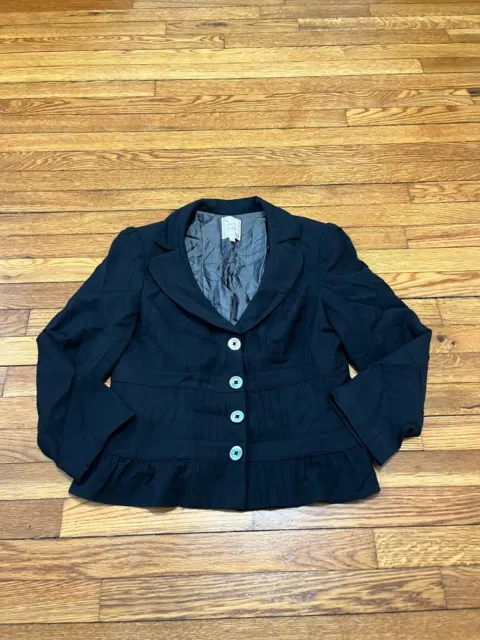 Nanette Lepore Womens Wool Blend Coat Size 12 Black Button Front Sport Jacket