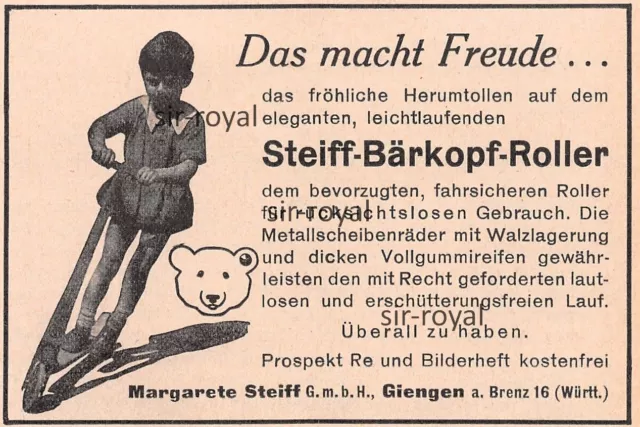 Steiff Bärenkopf Roller - Knopf im Ohr - 1928 - Historische Werbung ~11x7cm