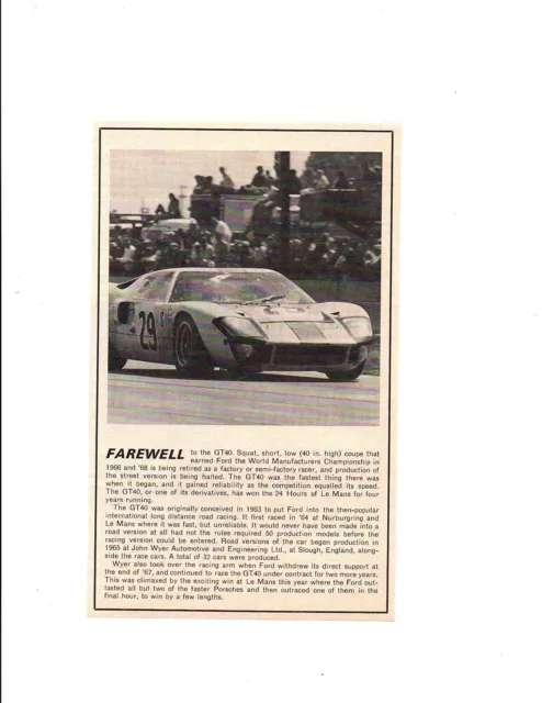 1969 Ford Gt40 Farewell To Racing ~ Original Smaller Article / Ad