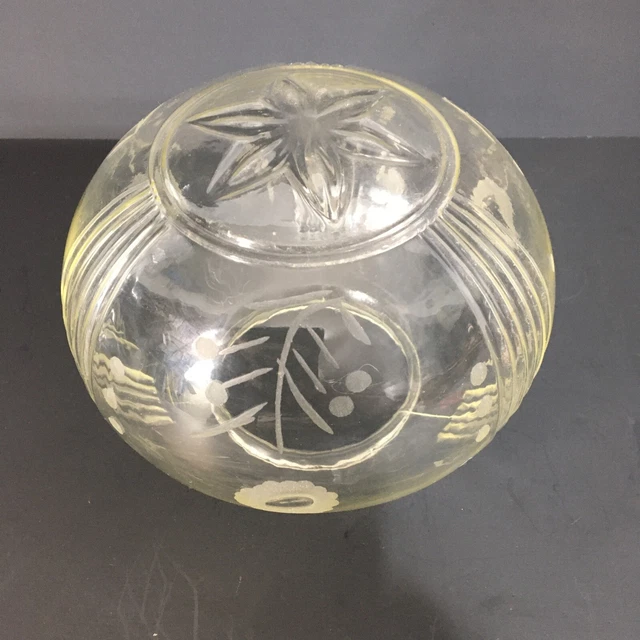 Vintage Etched & Pressed Floral Clear Glass Round Globe Shade Closed Top