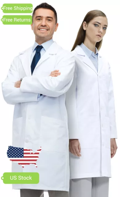 Professional Lab Coat for Men Women Snaps Full Sleeve Poly Cotton Medical XS-2XL