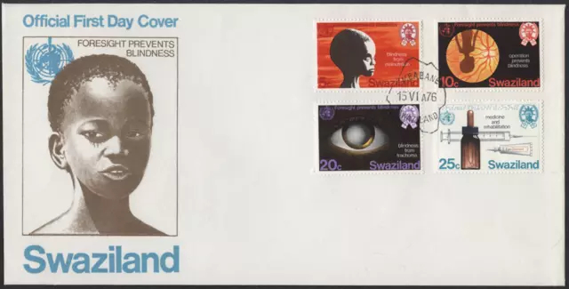 Swaziland 1976 "Weltgesundheitstag" Medikamente Auge, MiNr 249-252 auf FDC