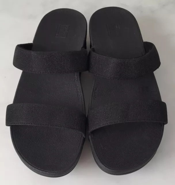 Fitflop Lottie Glitzy Slide Size 8/42 Black Sandals Sliders Worn Twice Free P&P