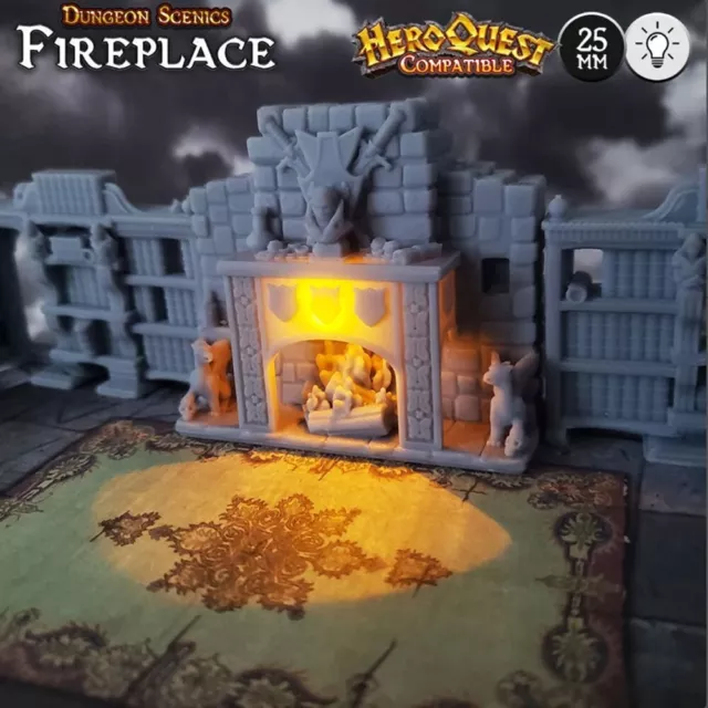 25mm D&D LED Fireplace HeroQuest Compatible HD Dungeon Terrain Miniature