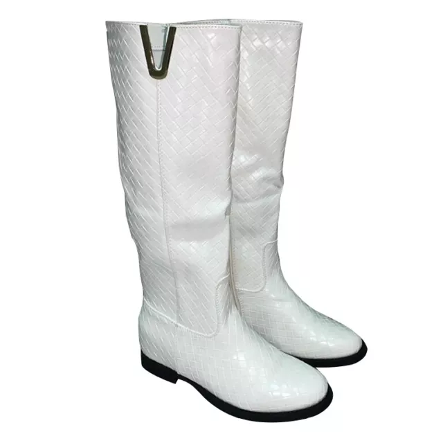Stivali bianchi donna bassi ecopelle scarpe al ginocchio tacco basso stivaletti