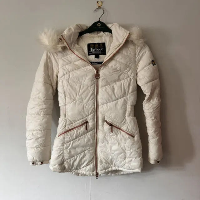 barbour fiber down womens uk 8 white feather down padded quilted jacket coat