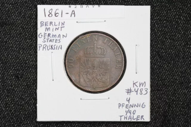 1861-A German States Prussia 4 Pfennig or 1/40 Thaler KM# 483 2BAV