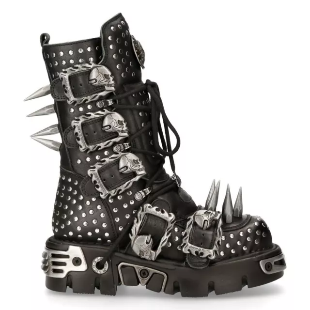 Neu Rock 1535-S1 schwarz Leder Militär hohe Stiefel Metall Spikes Schnallen Punk EMO