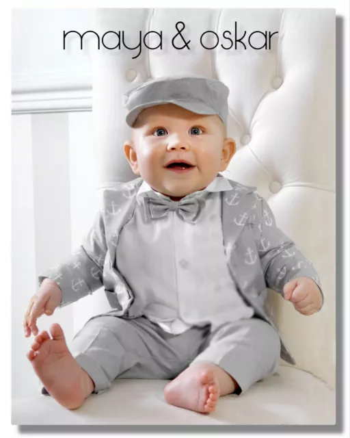 Baby Boy Grey Outfit Anchor Sailor Set Wedding Suit Christening Baptism Party