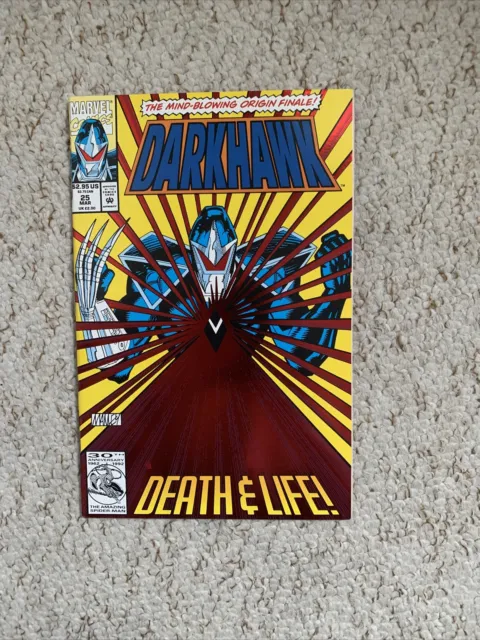 Darkhawk # 25 Red  Foil cover origin Finale  Marvel Comics Middle Page Pull Out