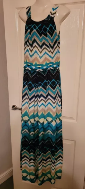 Ladies Gorgeous Multi Coloured Patterned Party Dress Size M