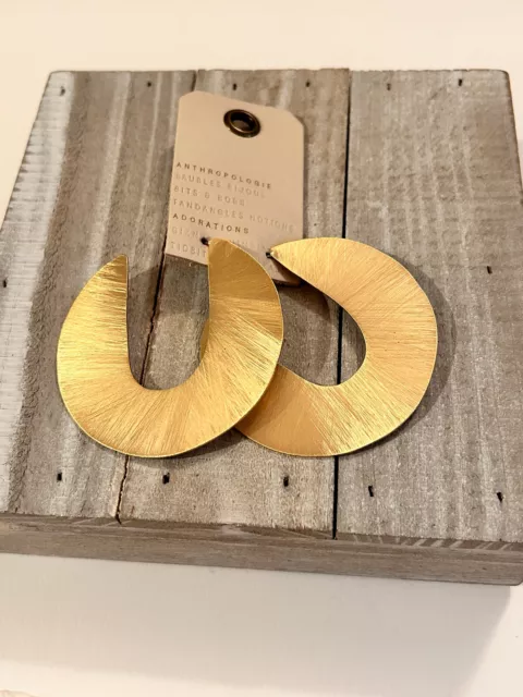 Earrings Hoops Open Anthropologie Brushed Gold Xl New Tag $44