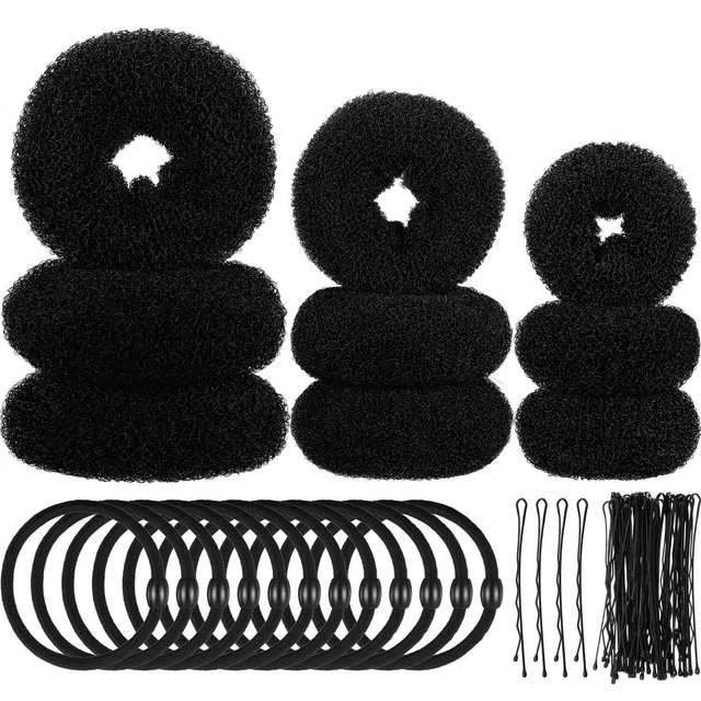 9 Pieces Donut Hair Bun Maker Shaper Foam Sponge Doughnut Bun Ring Style Set ...
