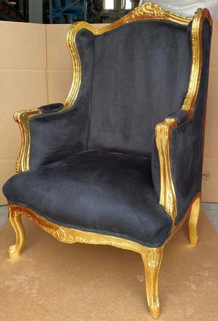 Casa Padrino Barock Ohrensessel Schwarz / Gold - Sessel Antik Stil