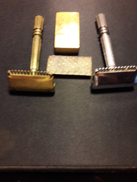 2 Vintage Micromatic Safety Shaver USA PAT Brass,Metal plus Gillette case