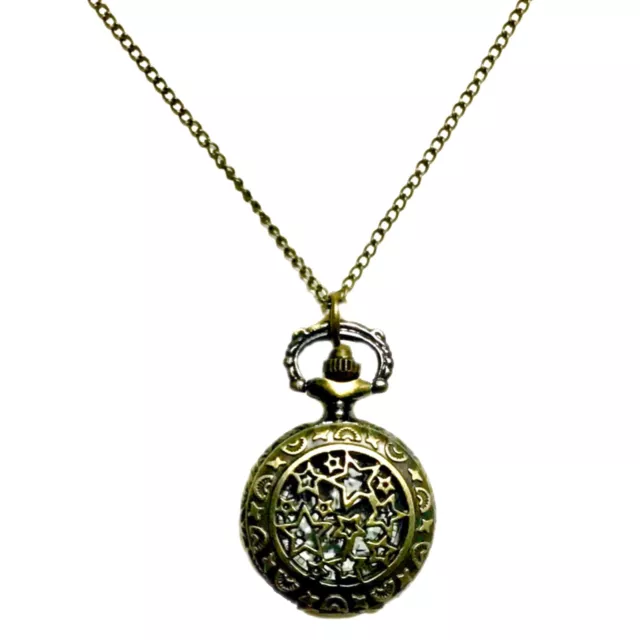 Antique Bronze Multi Star Design 30mm Pendant Locket Pocket Watch