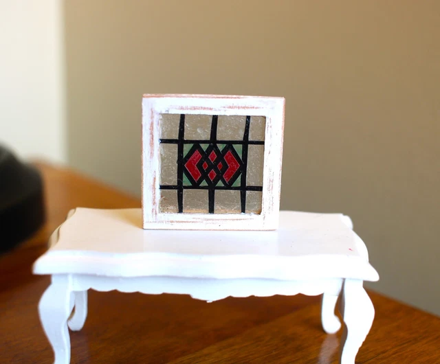 Original OOAK Mini Dollhouse Antique Style Shabby Stained Glass Window N Woolmer