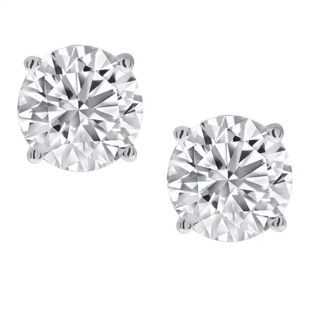1/2ctTW Natural (REAL) Round Diamond Stud Earrings in 14K White Gold Screw-Back
