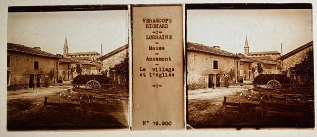 MEUSE ANCEMONT VILLAGE PLAQUE VERRE 45x107 VUE STEREOSCOPIQUE VERASCOPE RICHARD