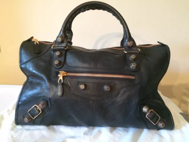 BALENCIAGA ROSE GOLD GIANT HARDWARE RGGH WORK BAG~2010~Black Agneau Leather