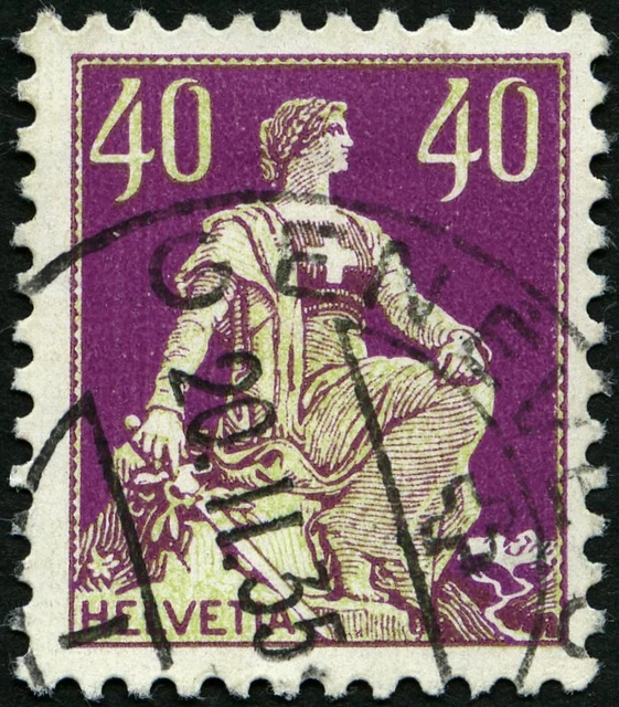 SCHWEIZ BUNDESPOST 1933, 40 C. dkl`karminlila/mattolivgrau, geriffelte