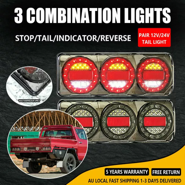 2x 3LED Combination Waterproof Tail Lights STOP TAIL INDICATOR REVERSE Truck Ute