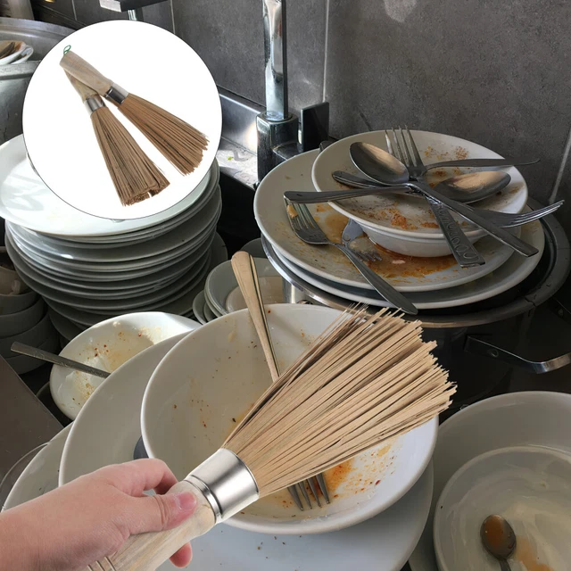 CAST IRON SCRUBBER Bamboo Wok Brushes Cleaning Whisk Kitchen Brushes