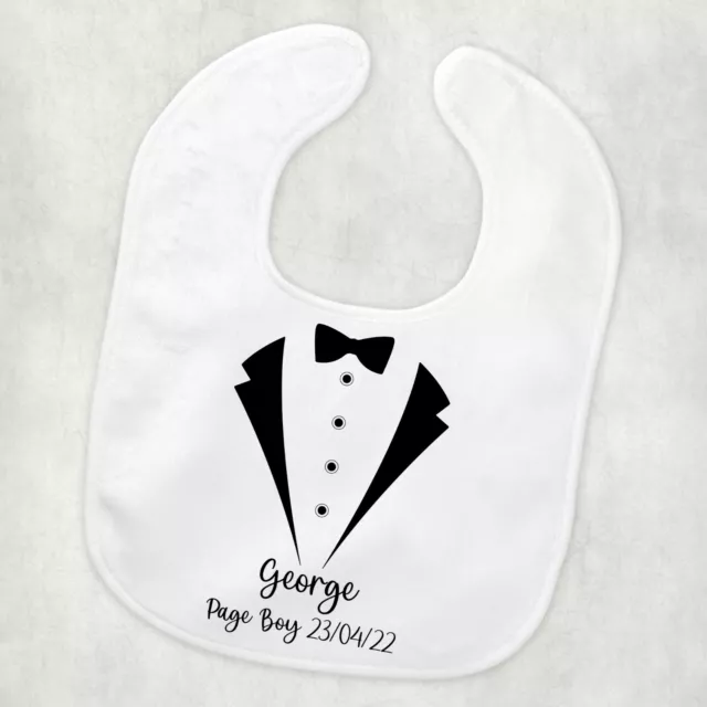 Page Boy with Tuxedo design Personalised Baby Bib 100% Cotton, Wedding, Gift