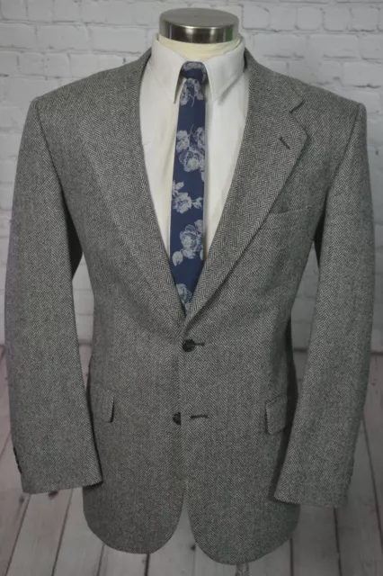 TownCraft Mens Gray HERRINGBONE TWEED Wool Sport Coat Blazer Jacket SIZE 42L