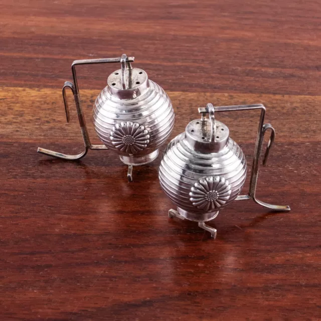 Figural Japanese 950 Sterling Silver Salt And Pepper Shakers Lantern Form