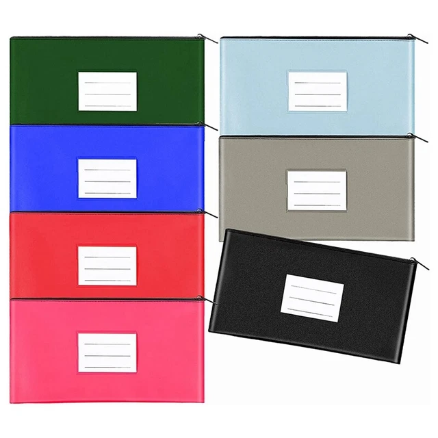 Lot De 8 Sacs à Monnaie Avec Fermeture éclair, 27,9 X 15,2 Cm, Pochette De Dépôt Bancaire Avec étiquette Transparente à Fenêtre, 8 Couleurs, Pochette Zippée Pour Argent Liquide, Pièces De Monnaie