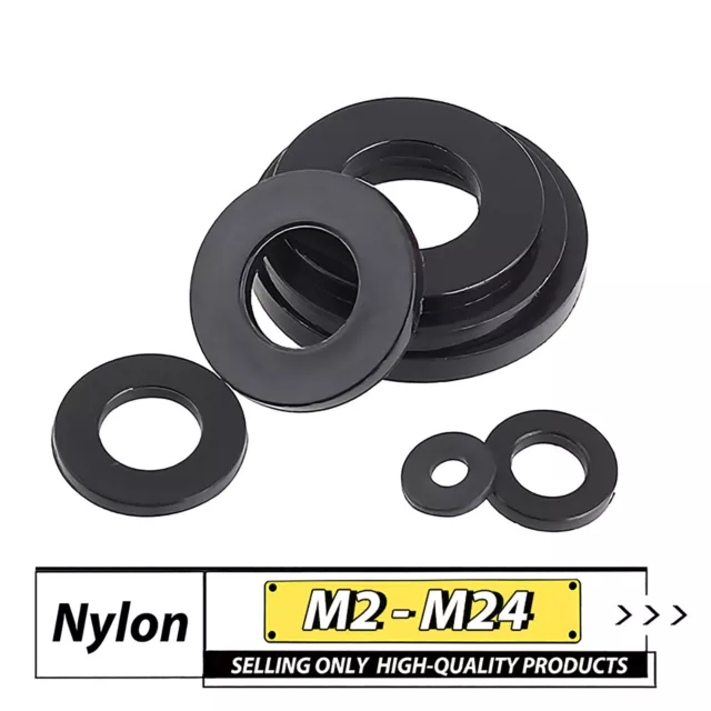 M2-M24 Black Nylon Flat Plain Washers Plastic Penny Washers Form A Repair Gasket