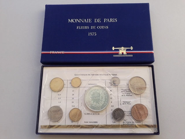 Coffret FDC 1975 avec 50 Fr Hercule Argent état neuf