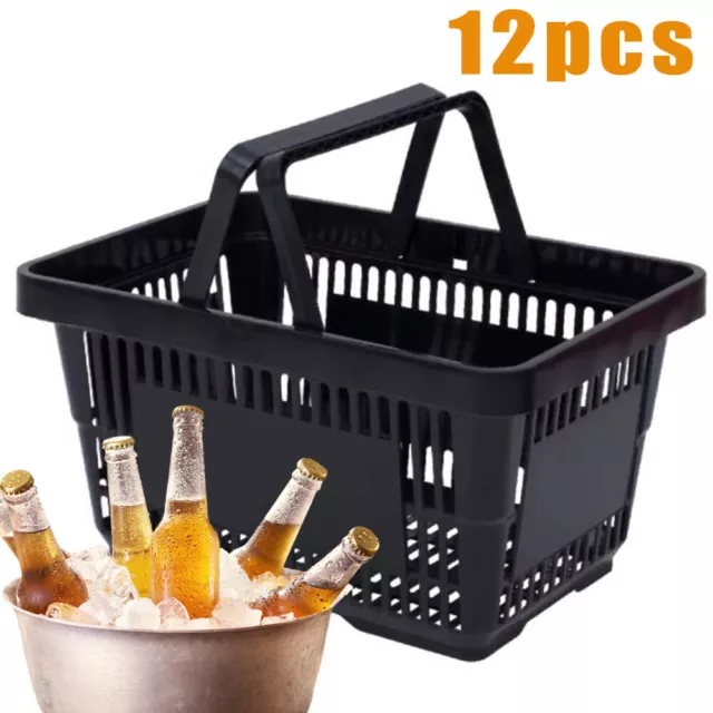 12PCS Supermarket Shopping Baskets Black Plastic Shopping Baskets w/ Handles US