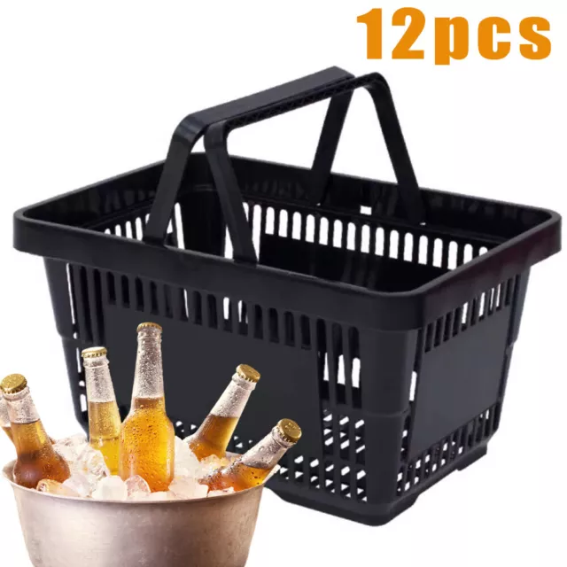 12Pcs Durable Plastic Shopping Basket with Handles For Grocery Convenience Store