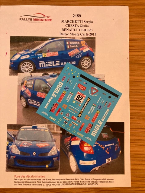 Décalcomanies 1/18 Renault Clio Rossetti Rallye Monte-Carlo 2016 – WRC – Neuf