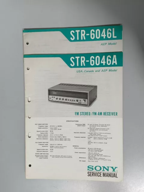 Service Manual Sony FM Stereo/Fm-Am Receiver STR-6046A STR-6046L