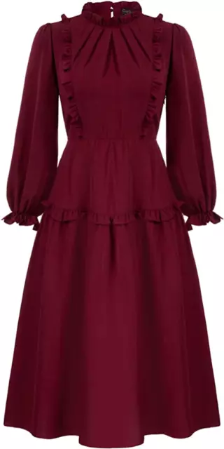 NWT Modest Elegant Long Sleeve Retro Vintage Victorian Ruffle Red Midi Dress XXL